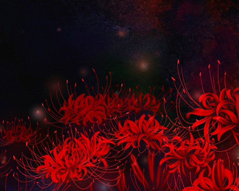 Red Spider Lilies — Dramatic, Night, Digital Art