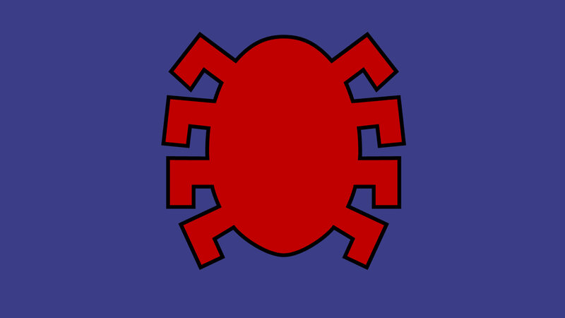 red spider symbol on blue