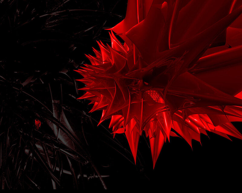 Red spiked creature in dark forest