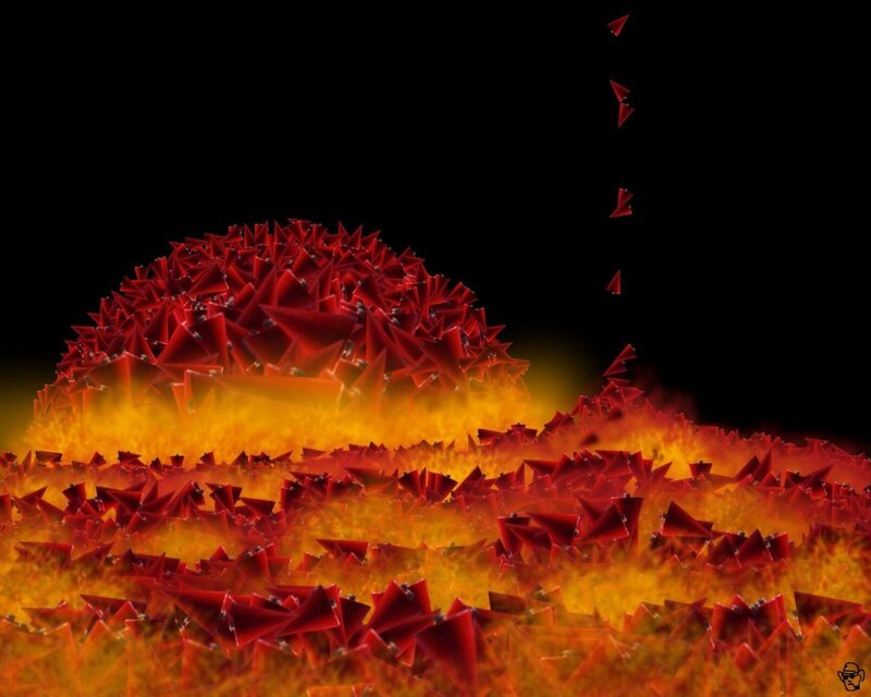 Red spikes on fiery surface
