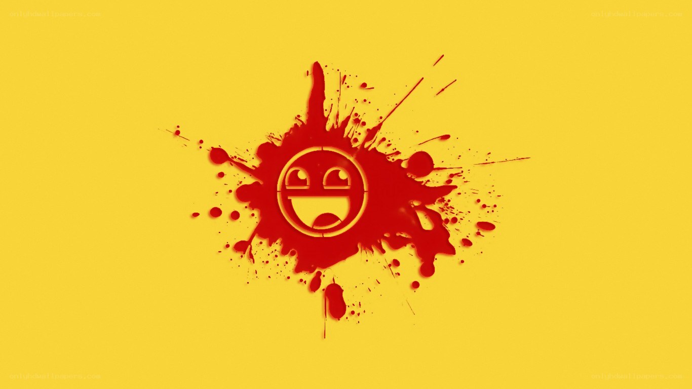 red splatter with smiley face