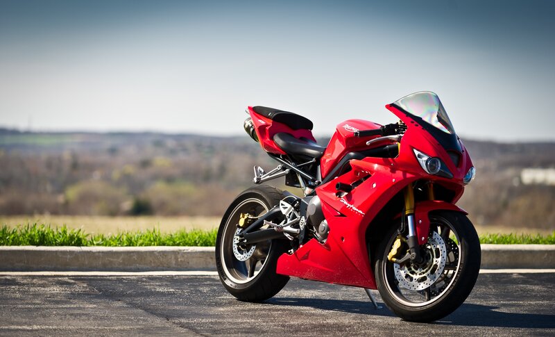 Red Sport Motorcycle — Calm, Afternoon, Photograph, Road, Grass