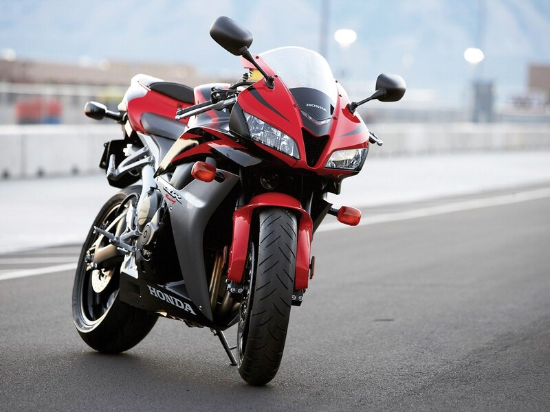 Red Sport Motorcycle — Calm, Afternoon, Photograph, Road, Mirror