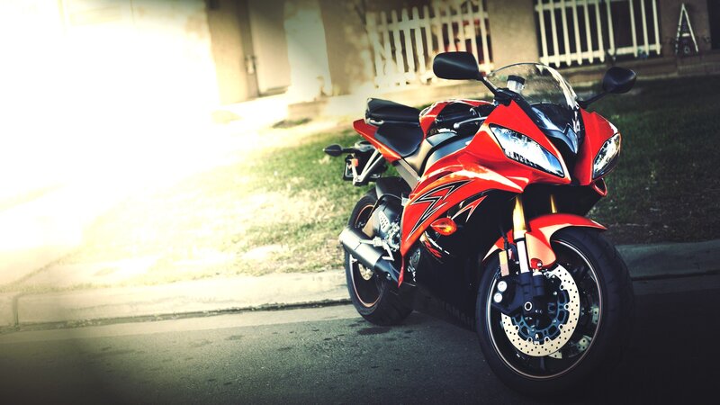 Red Sport Motorcycle — Dramatic, Afternoon, Photograph, Grass