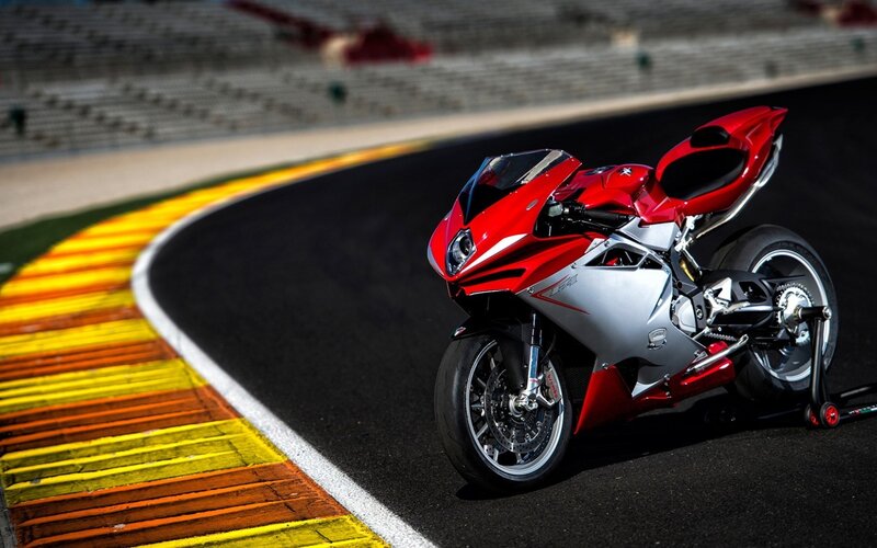 Red Sport Motorcycle — Dramatic, Afternoon, Photograph, Racetrack, Grandstands