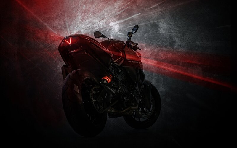 Red Sport Motorcycle — Dramatic, Night, Photograph