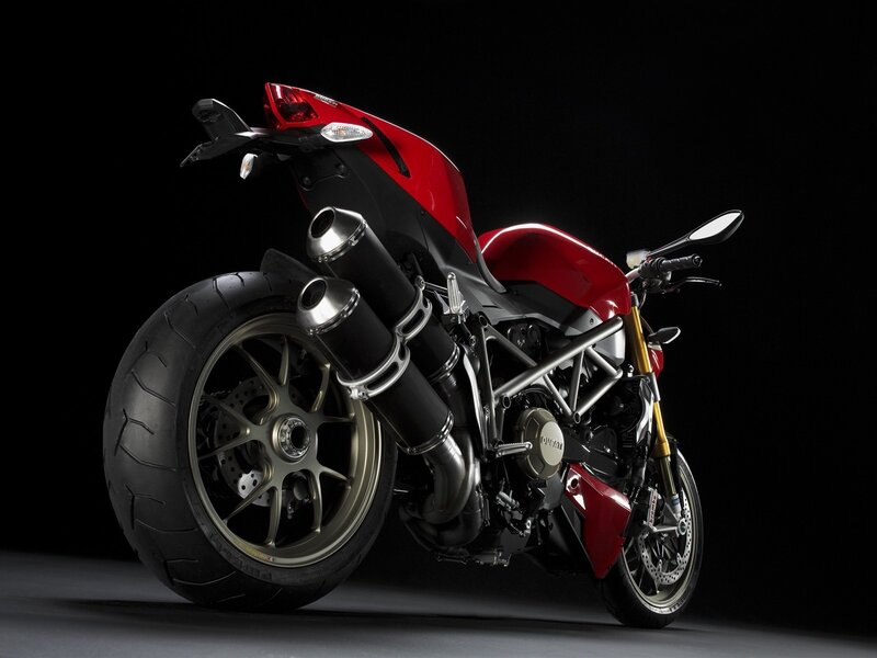 Red Sport Motorcycle — Dramatic, Photograph, Exhaust Pipes, Rear Wheel, Tail Light