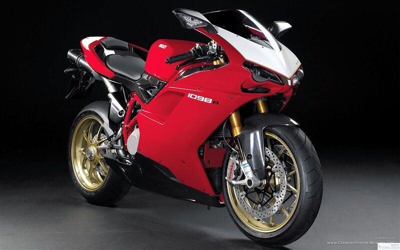 Red Sport Motorcycle — Dramatic, Photograph, Gold Wheels, Black Tires