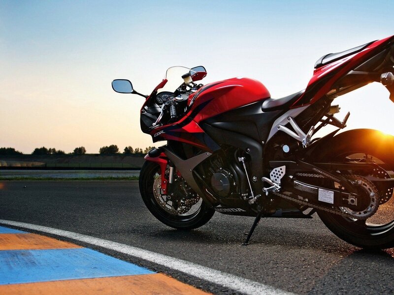 Red Sport Motorcycle — Dramatic, Sunset, Photograph, Race Track