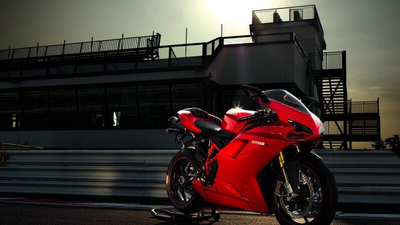 Red Sport Motorcycle — Dramatic, Sunset, Photograph