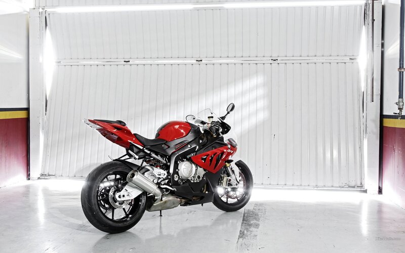 red sport motorcycle in garage