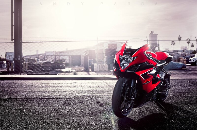 Red sport motorcycle in industrial area