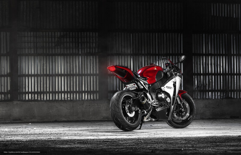 Red sport motorcycle in warehouse