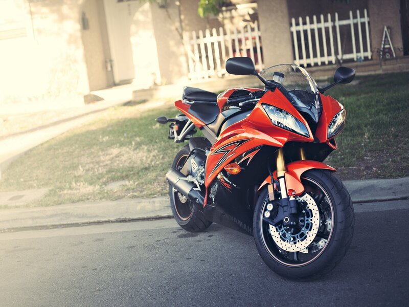 Red sport motorcycle on street
