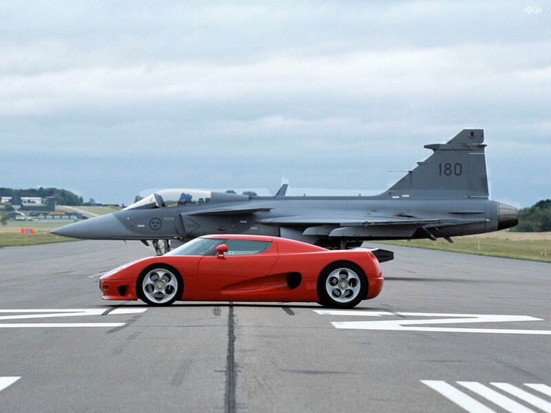 Red Sports Car and Jet — Dramatic, Afternoon