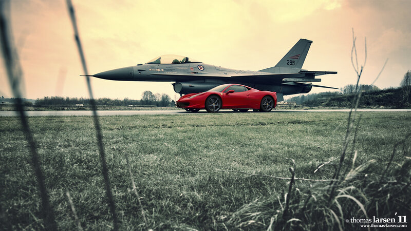 Red Sports Car and Jet — Dramatic