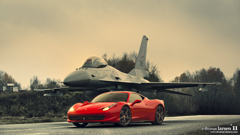 Red Sports Car and Jet