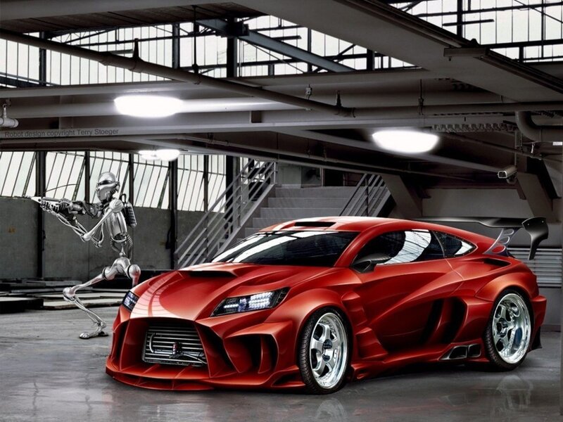 Red Sports Car and Robot