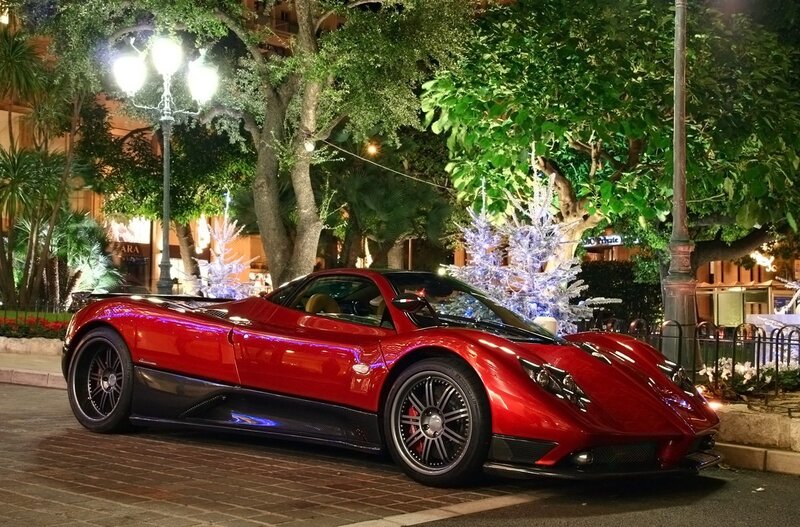 Red sports car at night