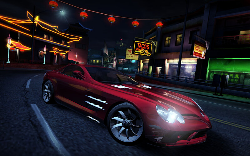 Red sports car at night
