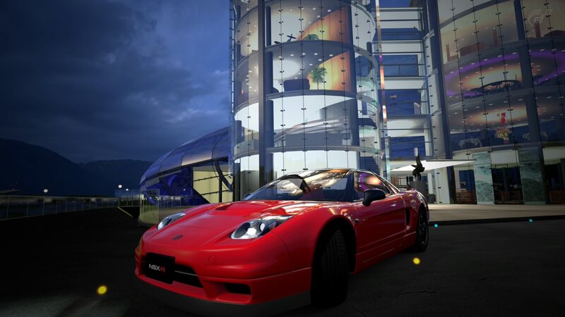 Red sports car at night