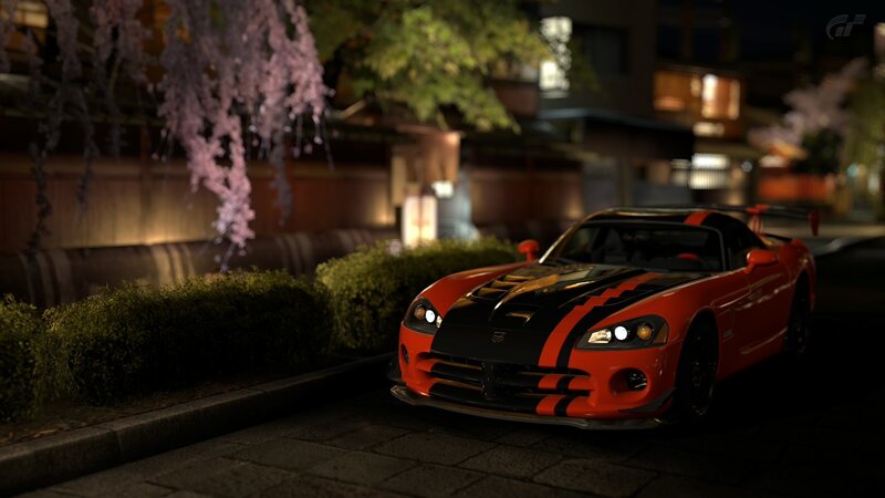 Red sports car at night