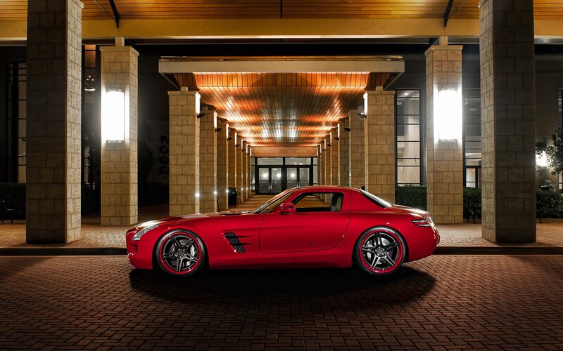 Red sports car at night