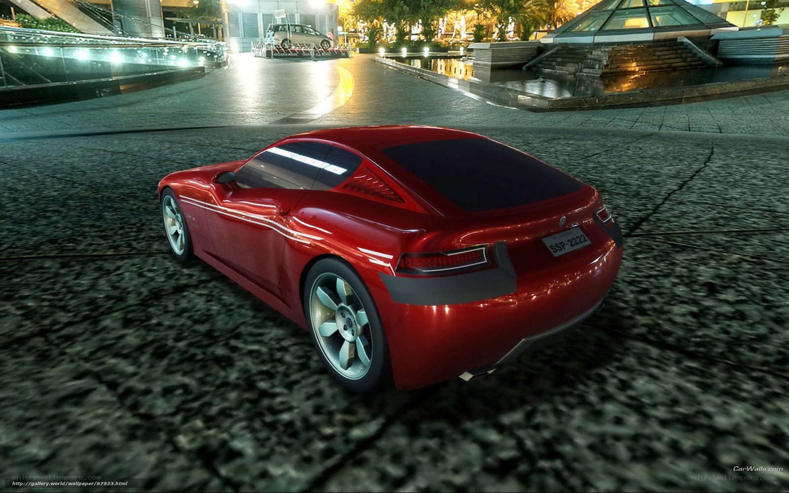 Red sports car at night