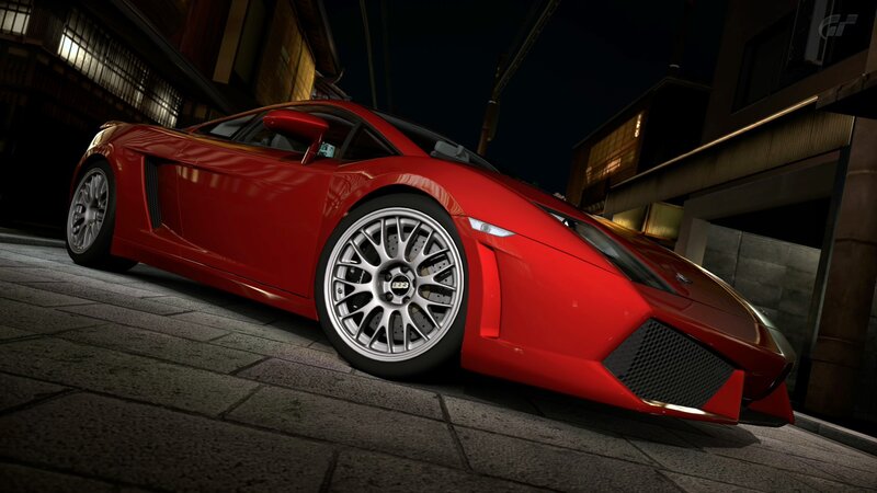 Red sports car at night