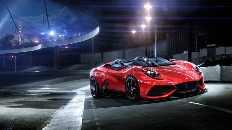 Red sports car at night