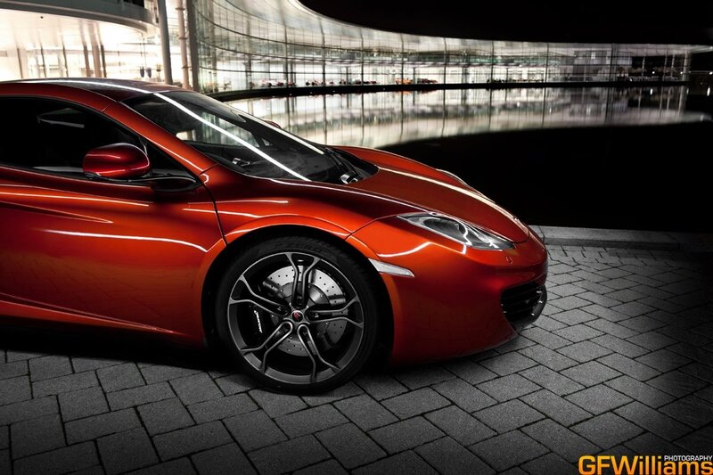 Red sports car at night