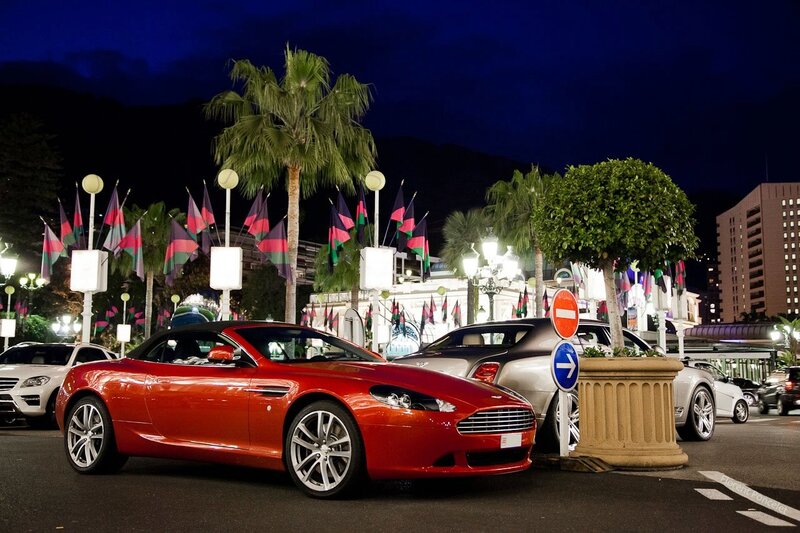 Red sports car at night