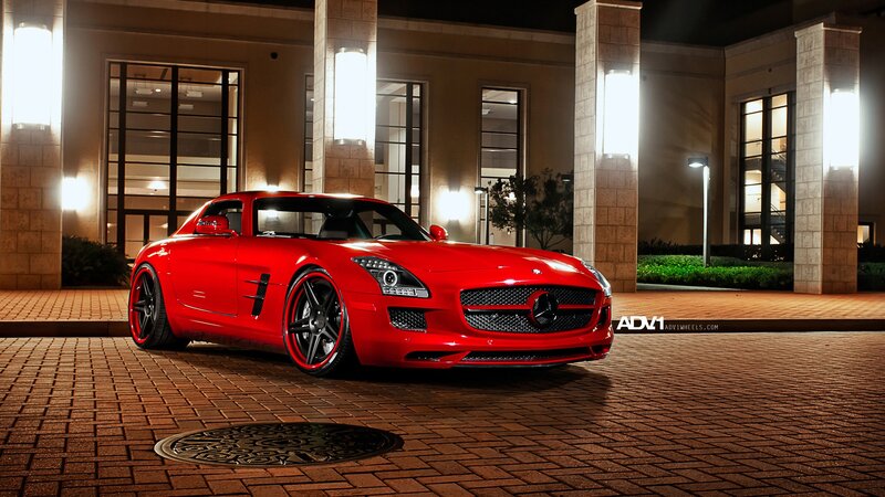 Red sports car at night