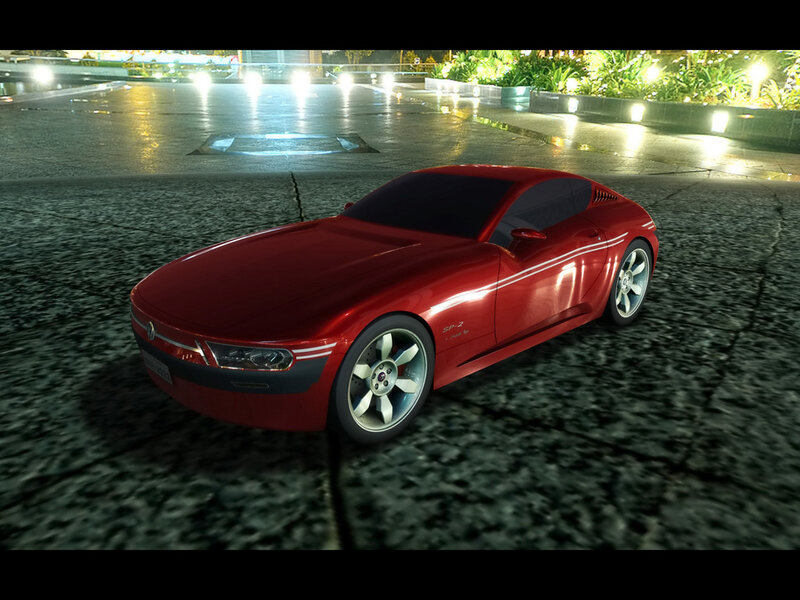 Red sports car at night