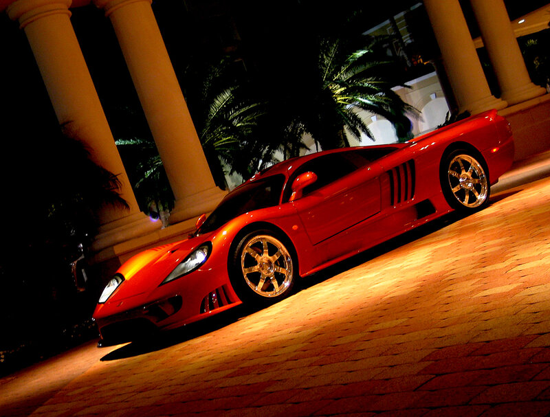 Red sports car at night