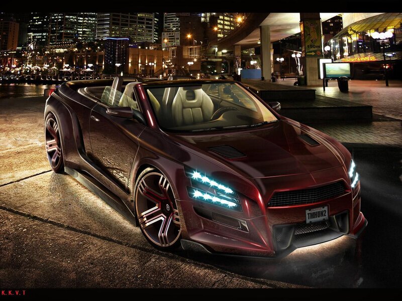 Red sports car at night