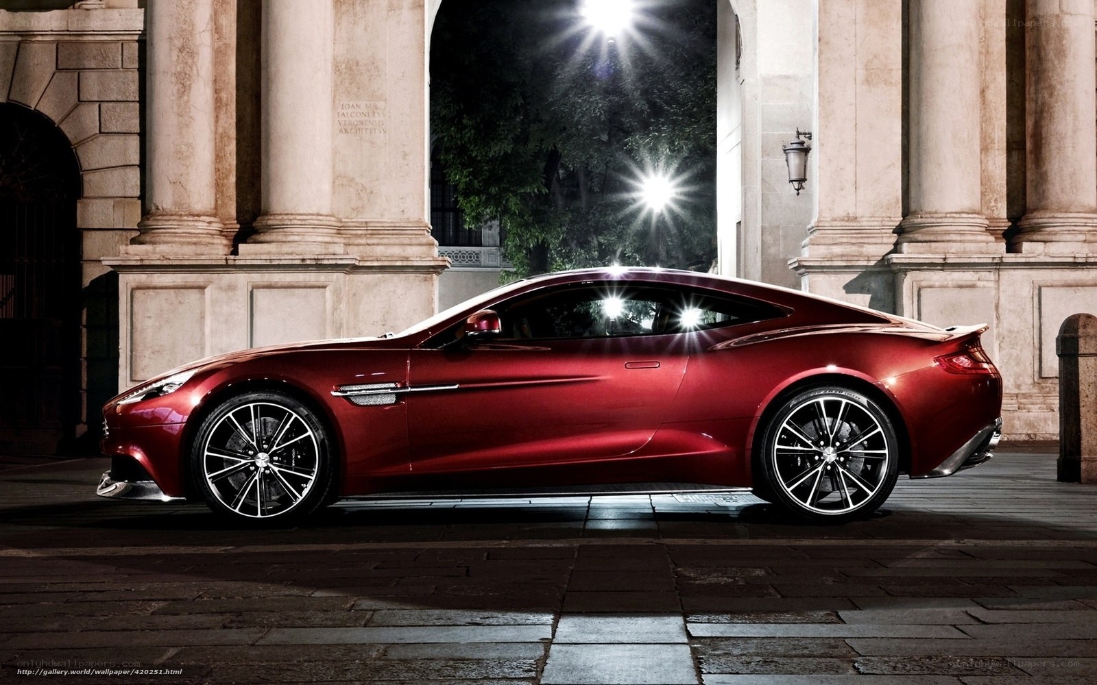 Red sports car at night