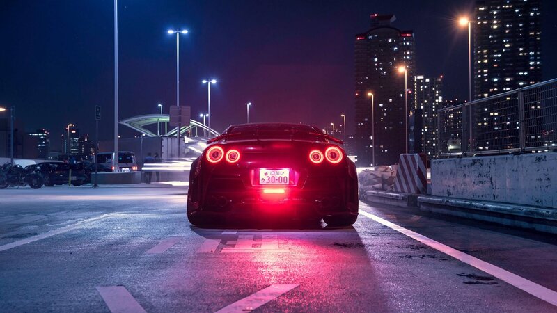 Red Sports Car at Night — Black, Dramatic