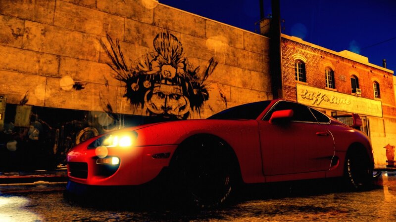 Red Sports Car at Night — Dramatic, Digital Art, Graffiti