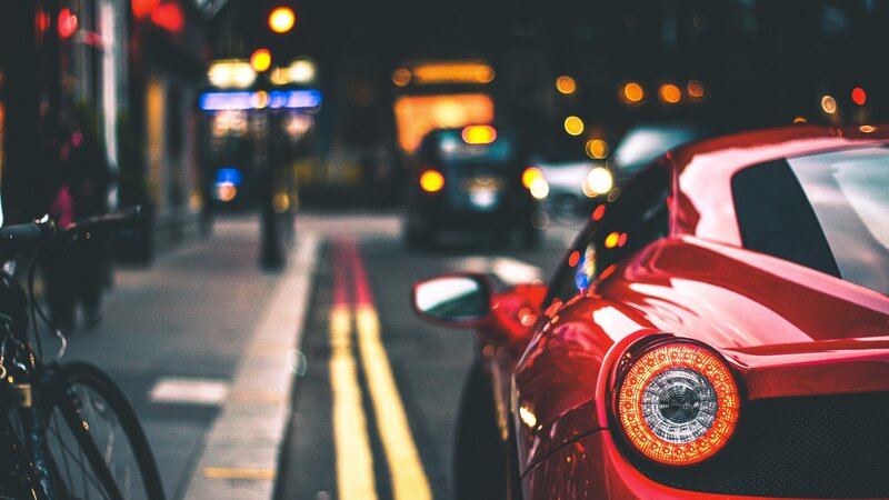 Red Sports Car at Night — Urban