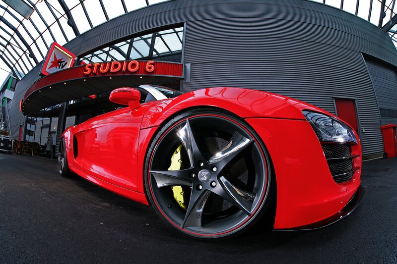 Red sports car at Studio 6