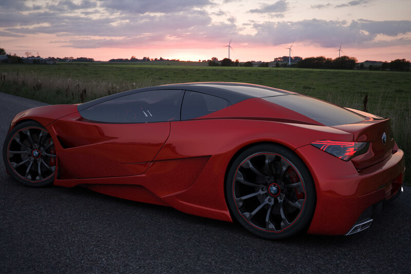Red sports car at sunset
