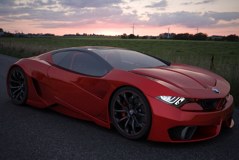 Red sports car at sunset