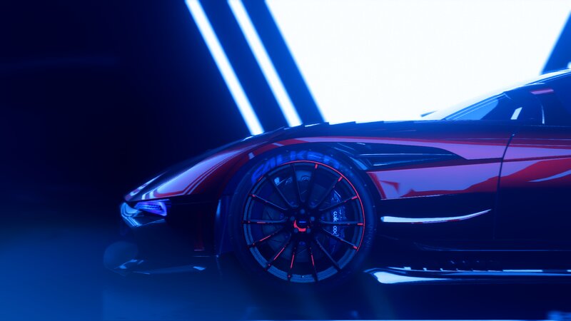 Red Sports Car — Blue, Dramatic, Night, 3d Render