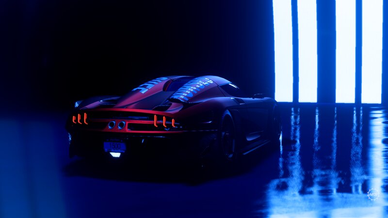 Red Sports Car — Blue, Dramatic, Night