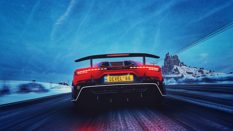 Red Sports Car — Blue, Dramatic