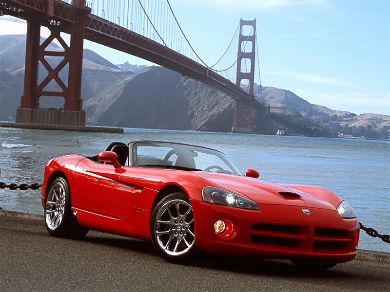 Red sports car by Golden Gate Bridge