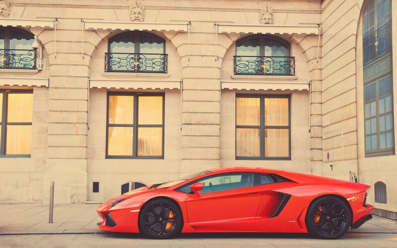 Red Sports Car — Calm, Afternoon, Photograph, Building, Windows
