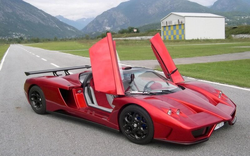 Red Sports Car — Calm, Afternoon, Photograph, Mountains