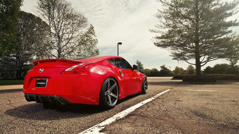 Red Sports Car — Calm, Afternoon, Photograph, Trees, Parking Lot, Street Light, Gray
